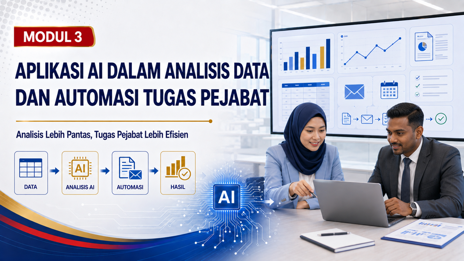 Muka depan Modul 3: Aplikasi AI dalam Analisis Data dan Automasi Tugas Pejabat