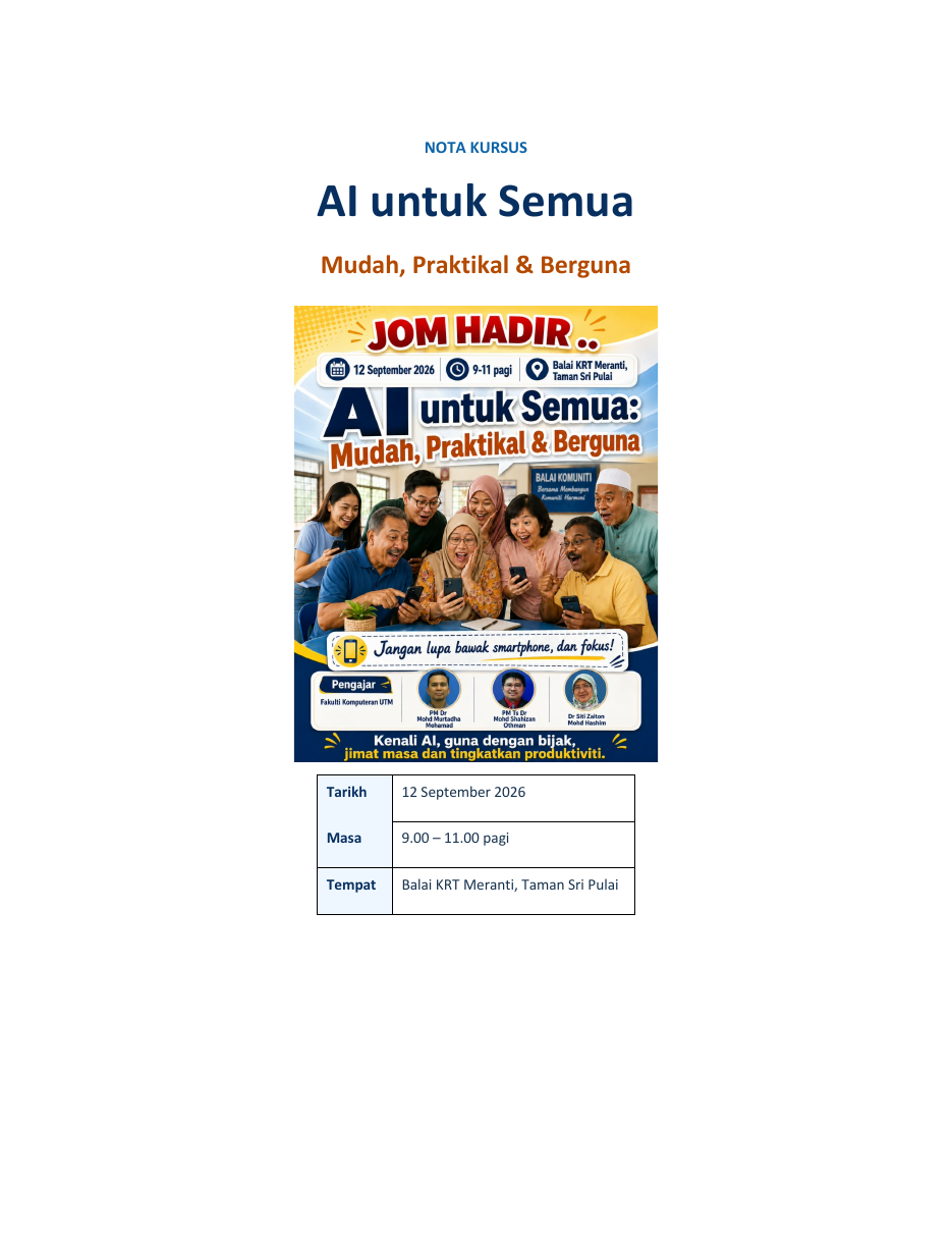Muka hadapan Nota Kursus AI untuk Semua