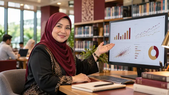 Pustakawan menyampaikan dapatan melalui dashboard