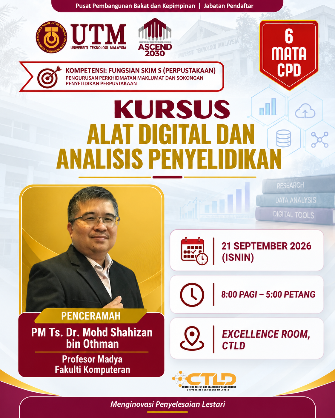 Poster rasmi Kursus Alat Digital dan Analisis Penyelidikan