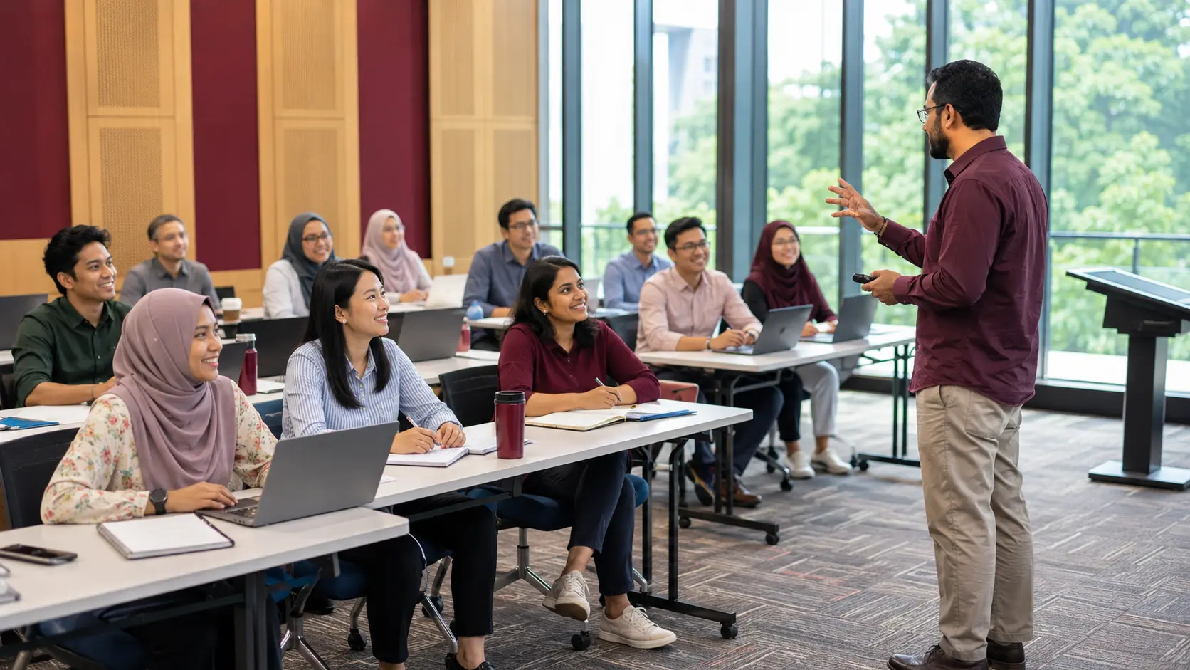 A Malaysian university facilitator leading a diverse AI for research workshop