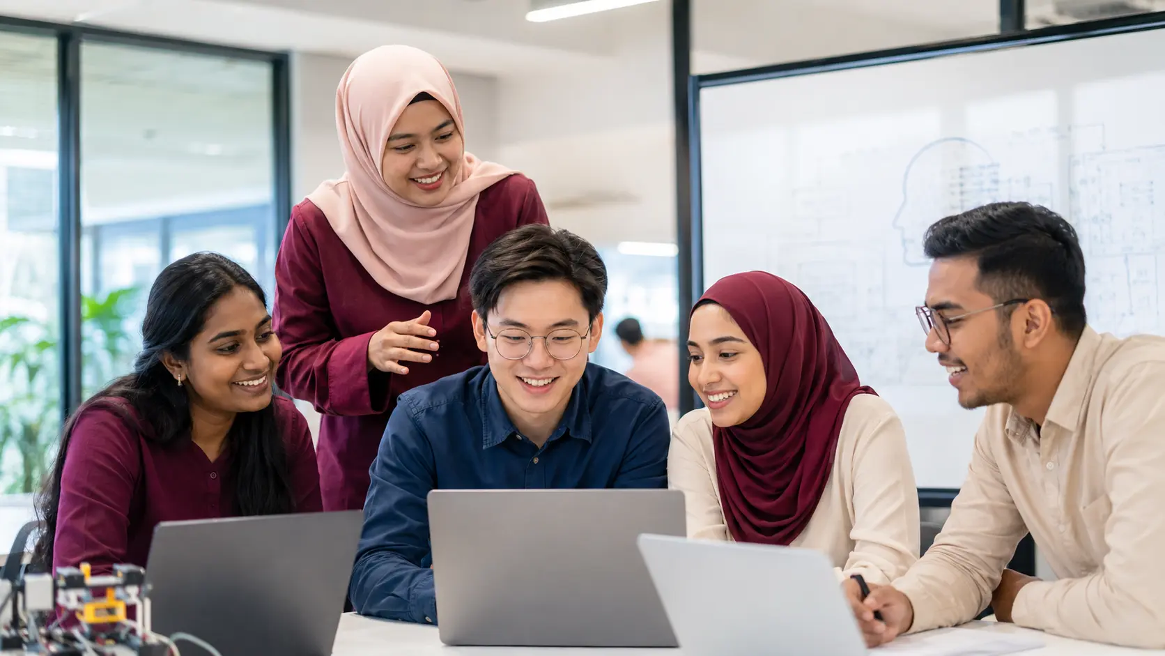A diverse group of Malaysian postgraduate researchers participating in an AI research workshop