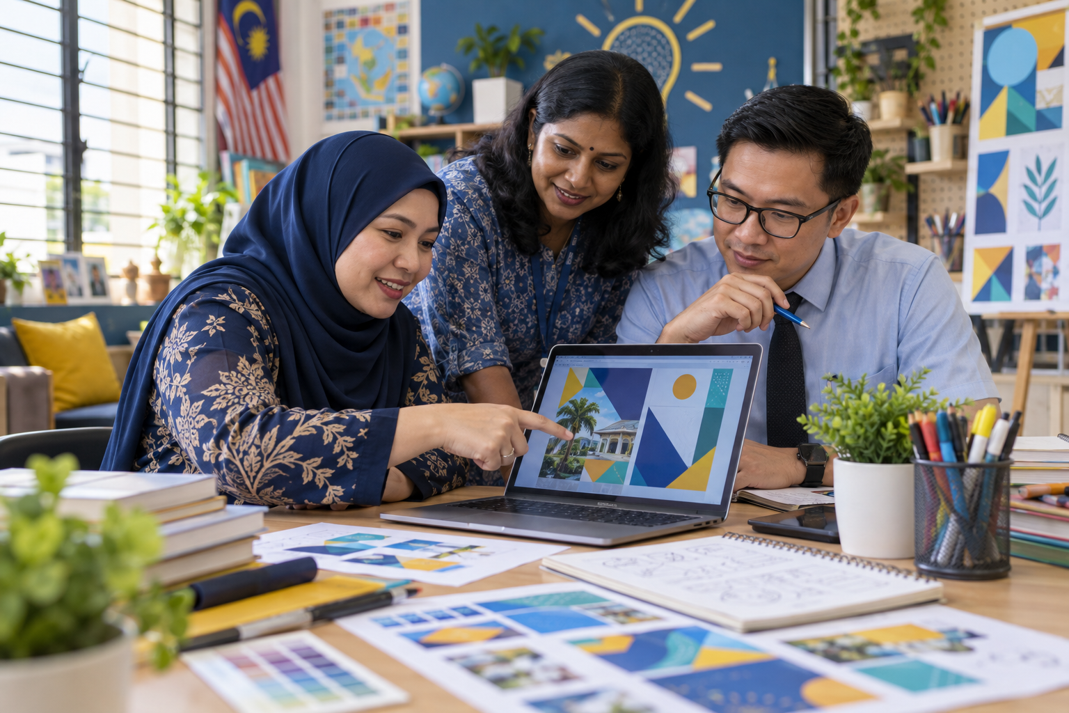 Guru sekolah rendah Malaysia menghasilkan bahan multimedia dan visual sekolah menggunakan komputer riba