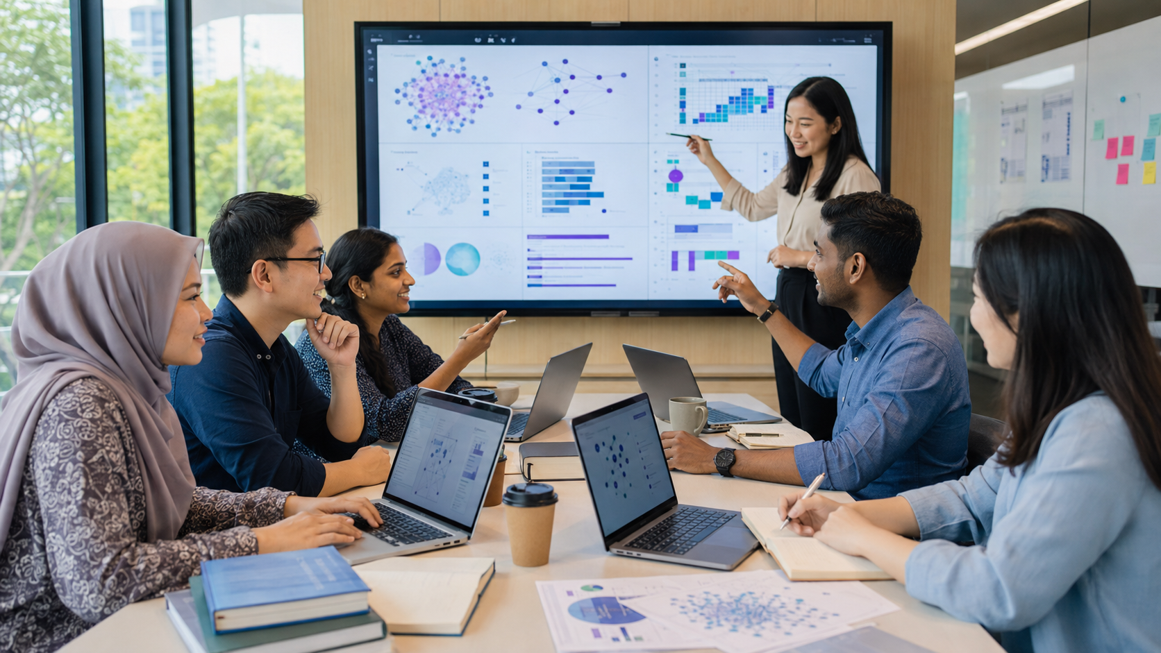Malaysian postgraduate researchers analysing literature networks and research data