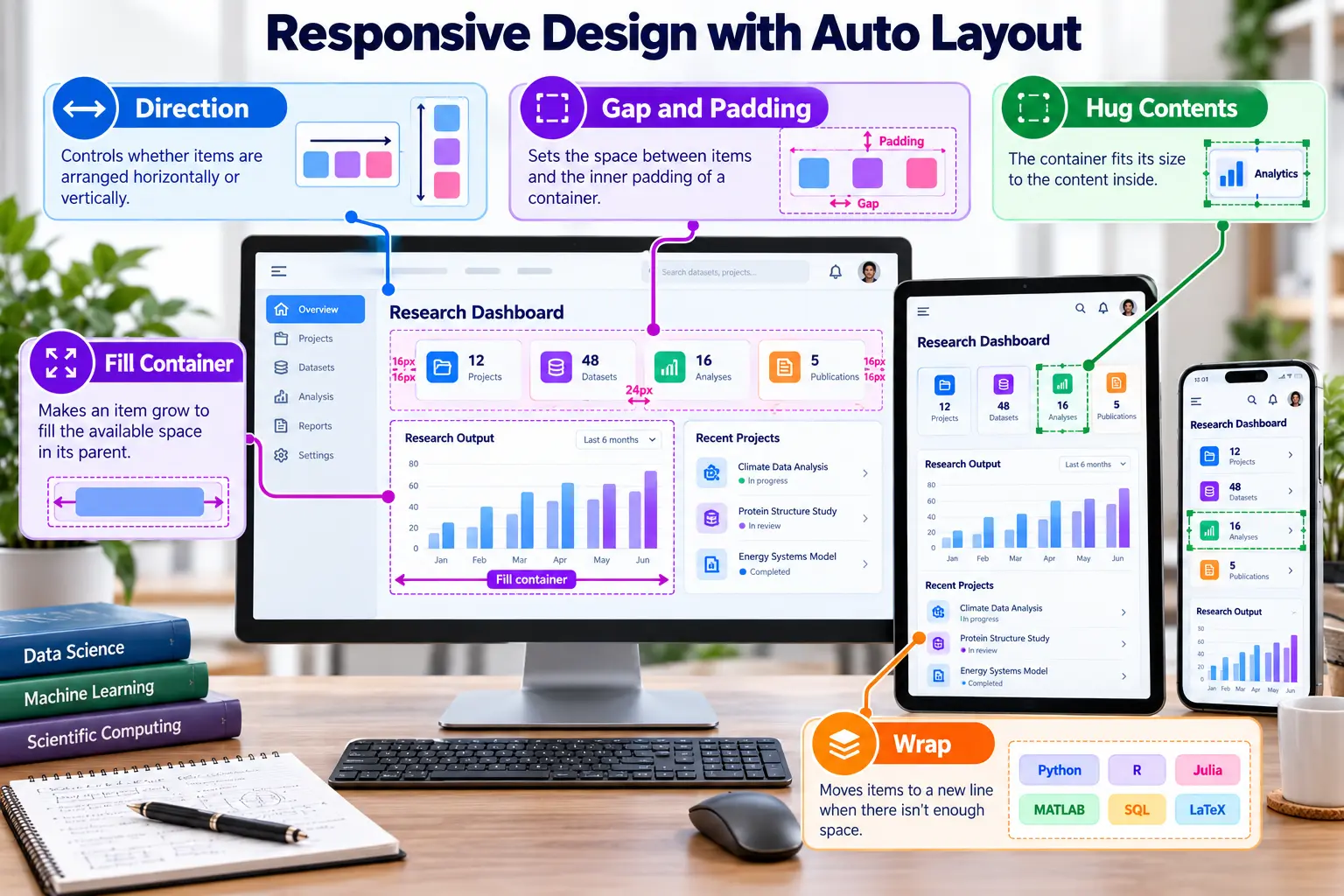 Auto Layout shown across desktop and mobile