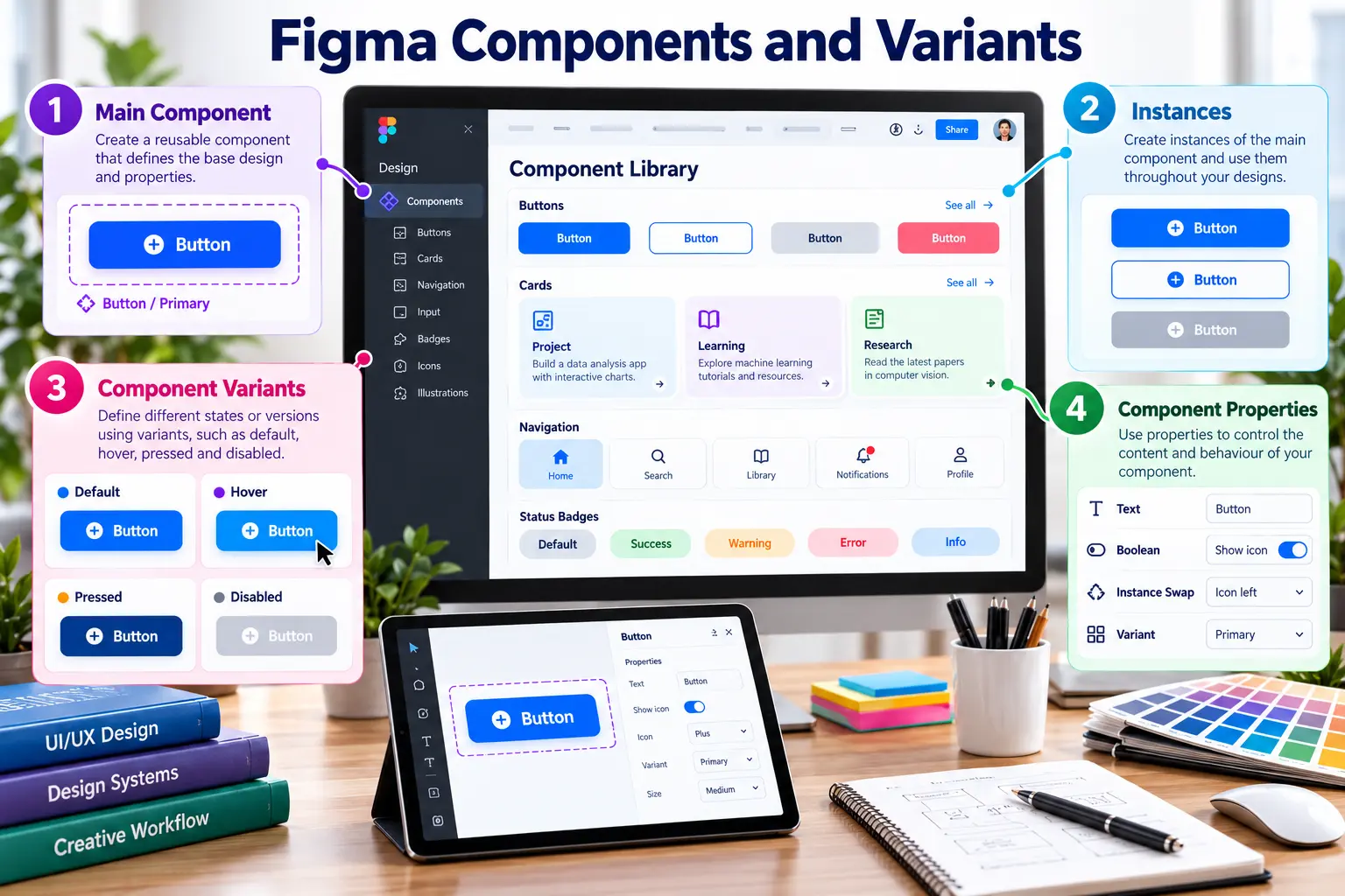 Main component, instances and interface variants