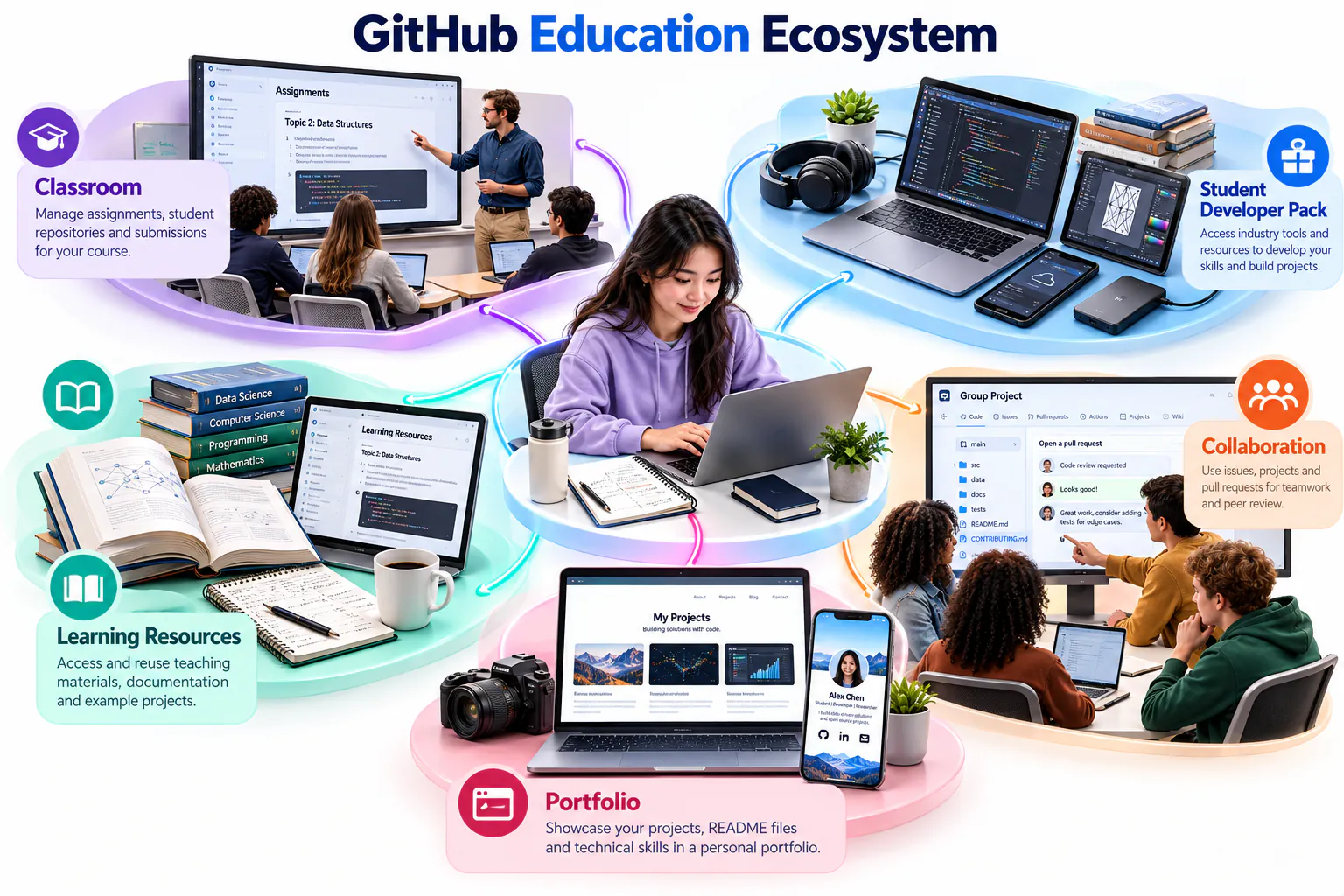 Overview of the GitHub Education ecosystem for students and educators