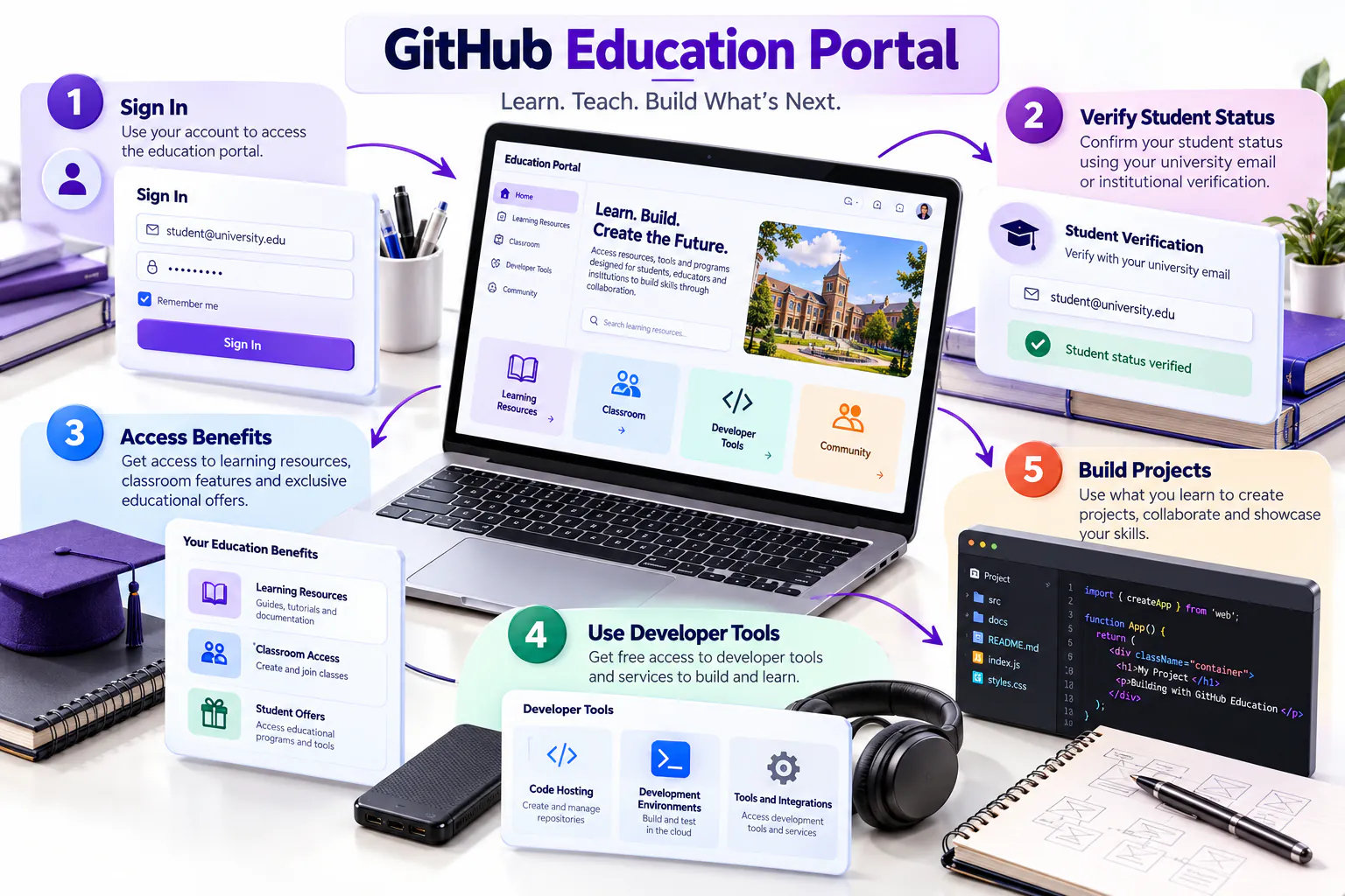 Key areas of the GitHub Education portal
