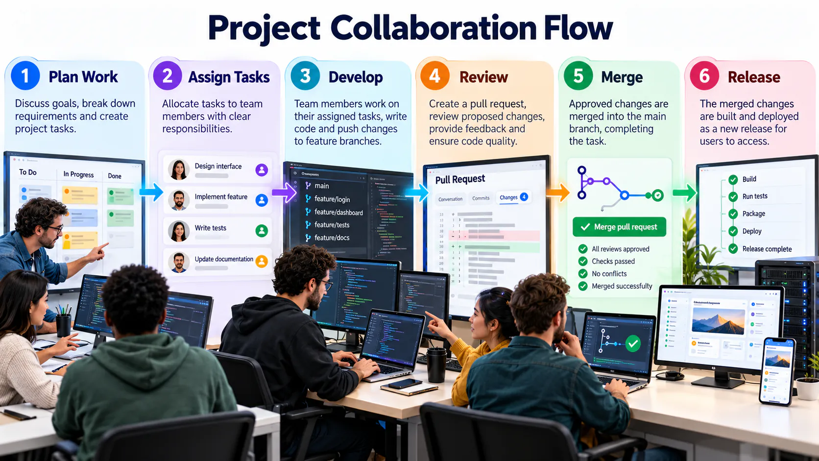 End-to-end GitHub project collaboration flow