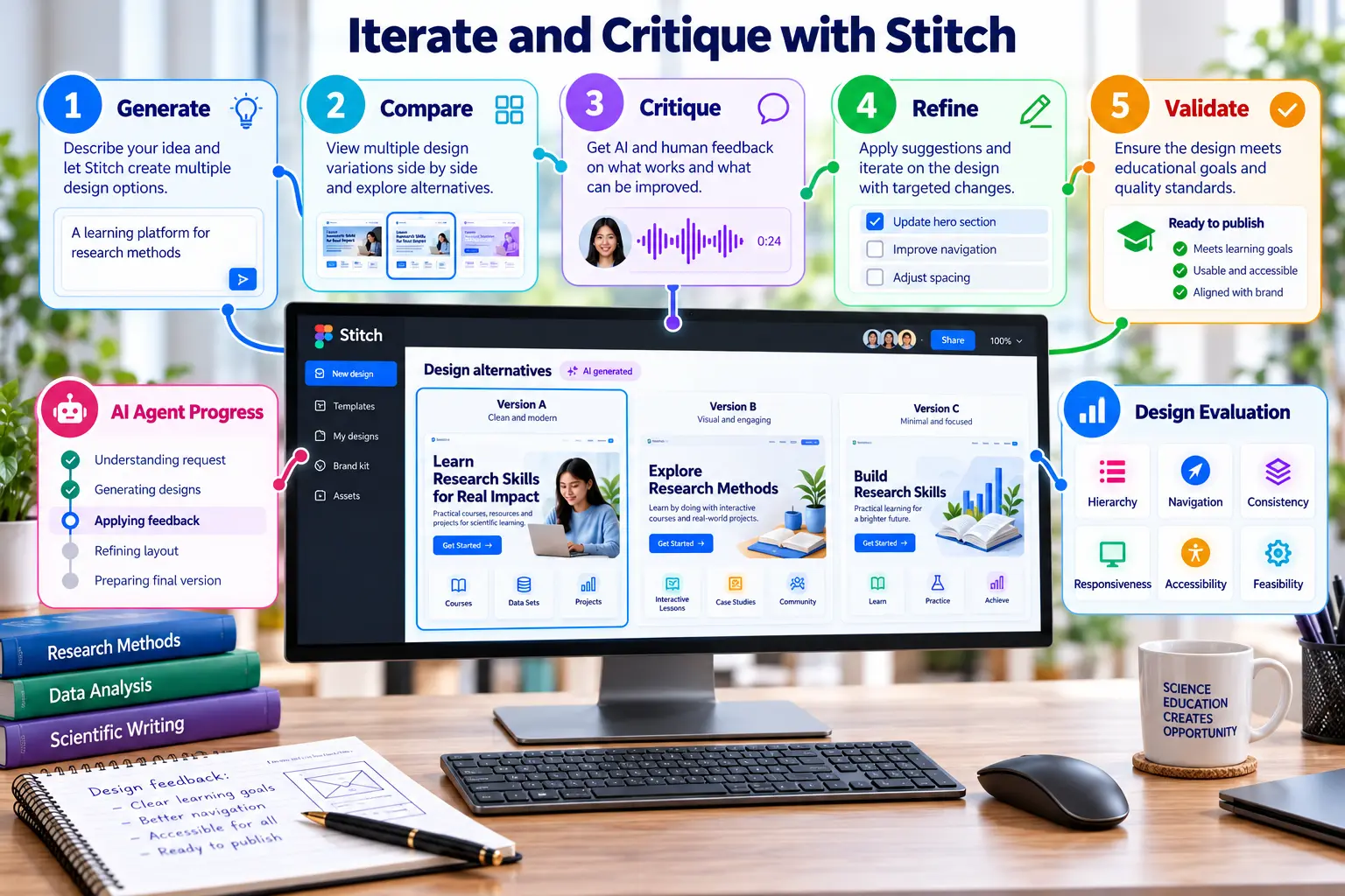 Five-stage iteration and critique workflow