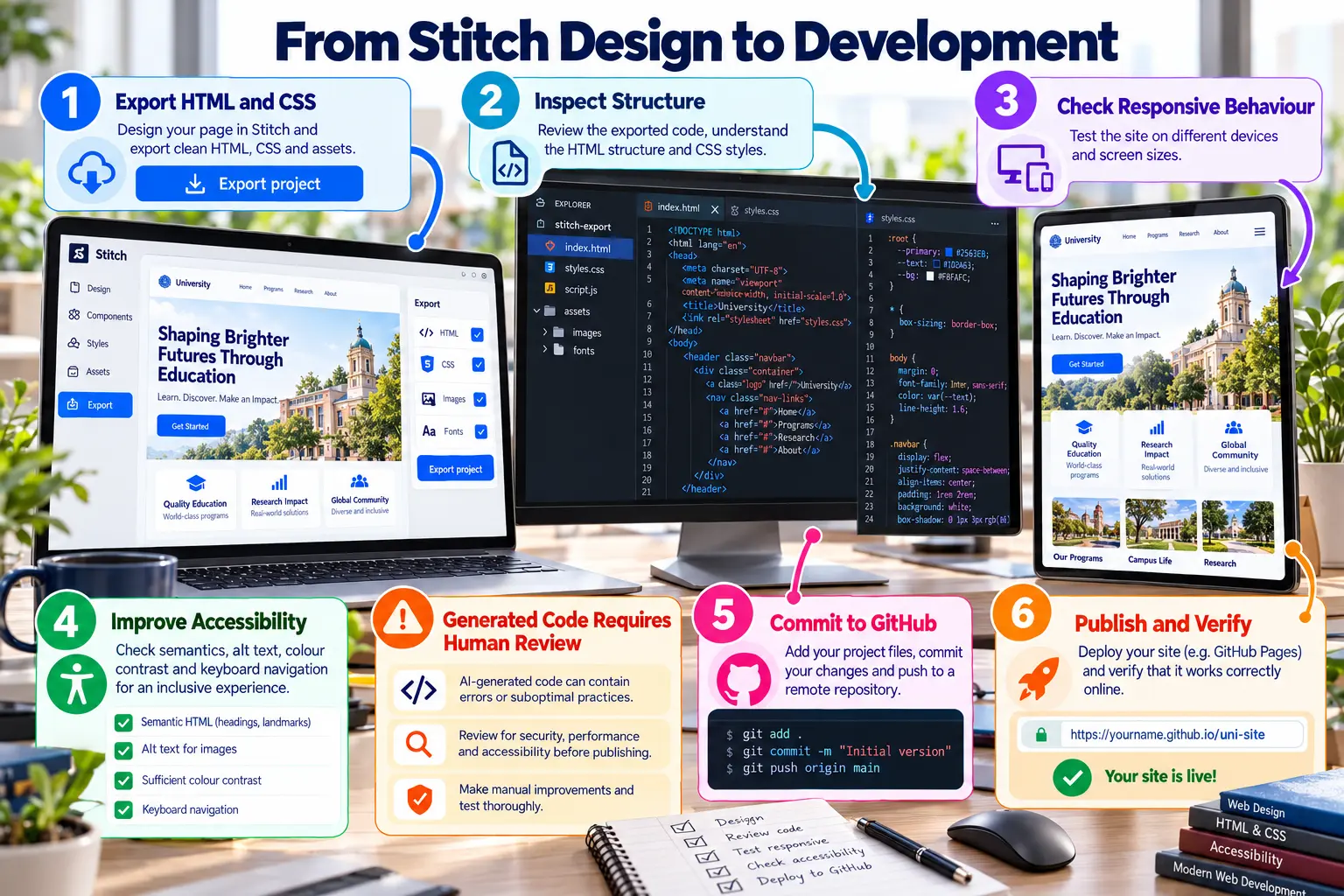 Workflow from Stitch design to published website