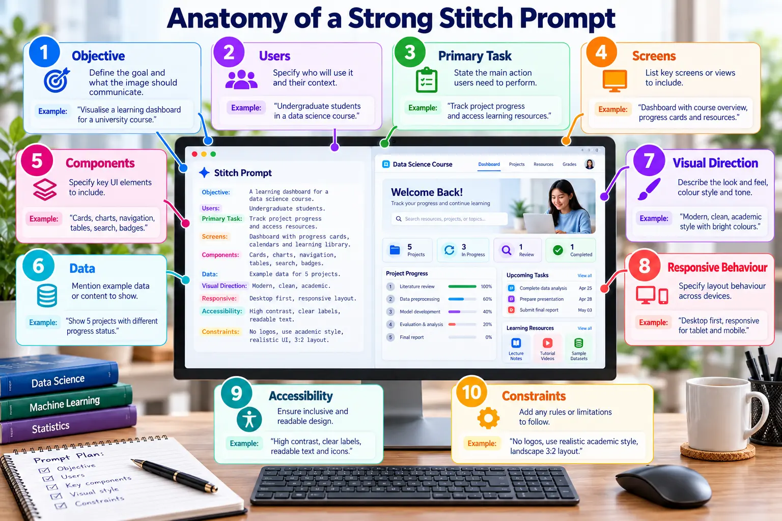 Ten-part anatomy of a strong Google Stitch prompt