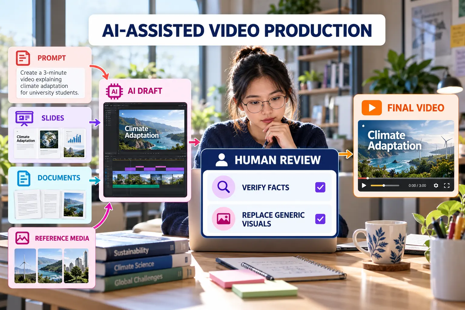 AI-assisted video production with a human review gate