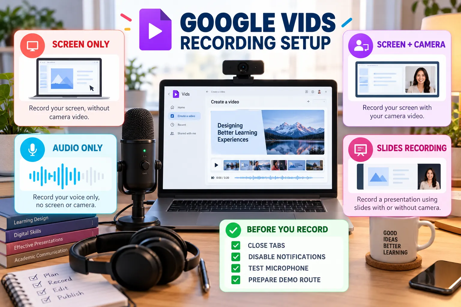 Google Vids recording modes and preparation checklist