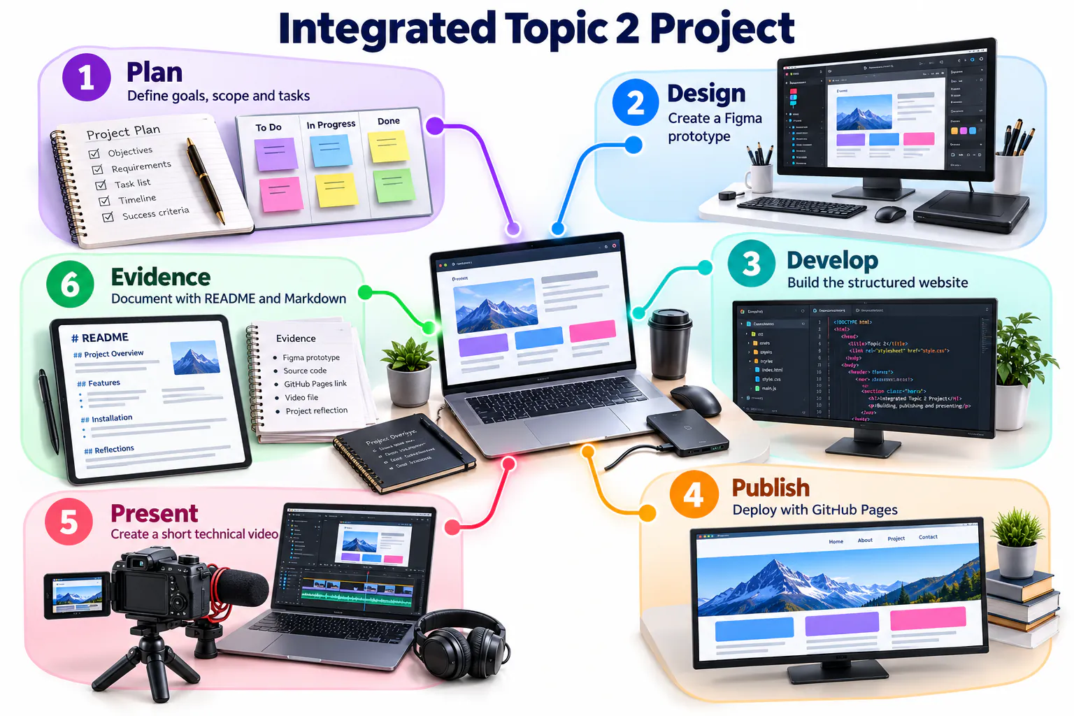 Five connected outputs in the integrated Topic 2 project