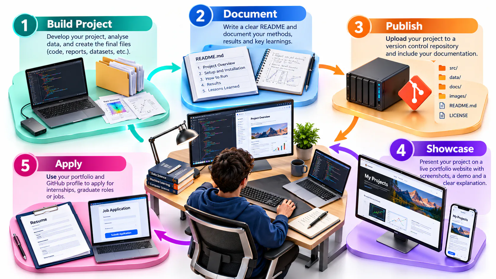 Workflow for turning student project evidence into a digital portfolio