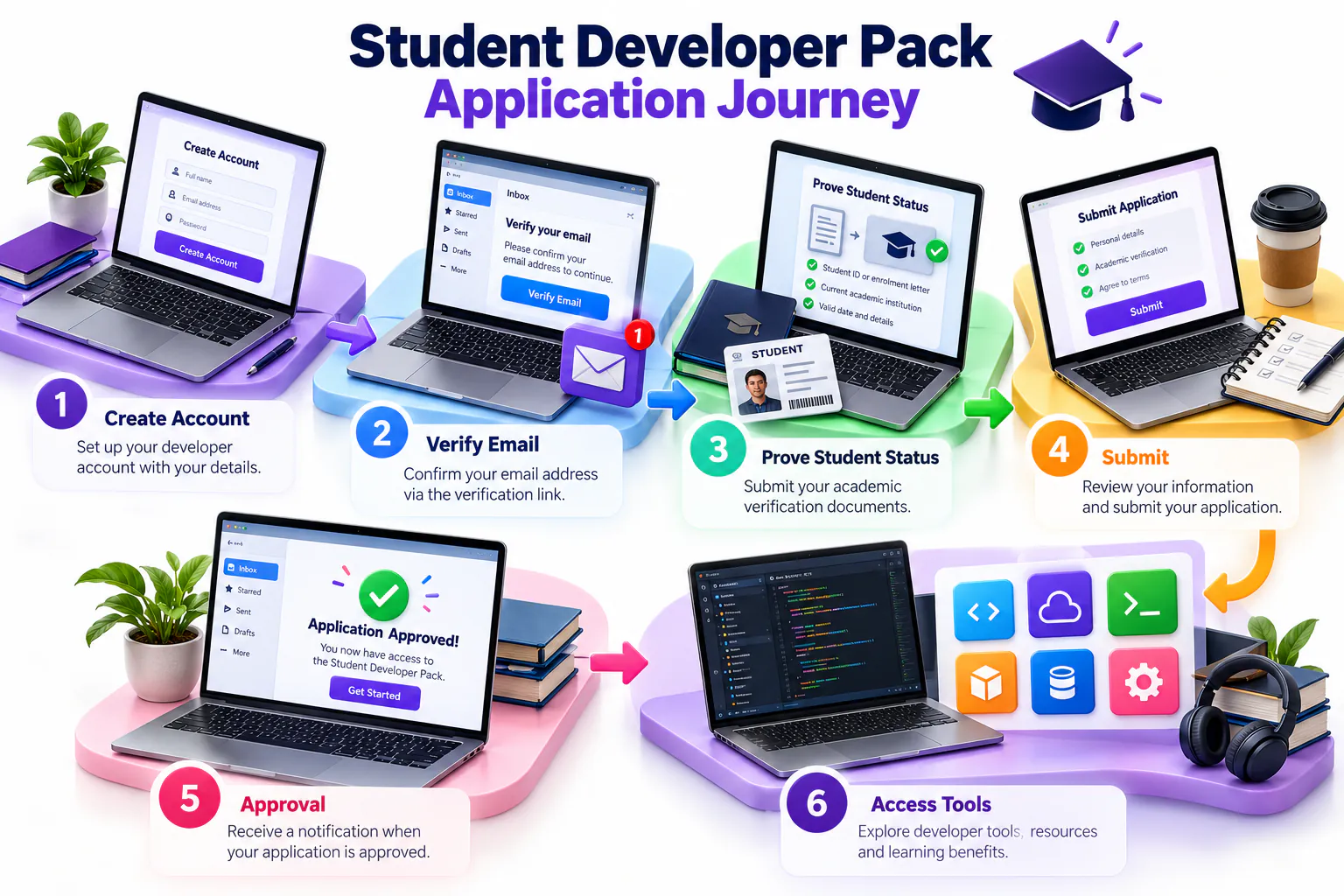 Five-step GitHub Student Developer Pack application journey